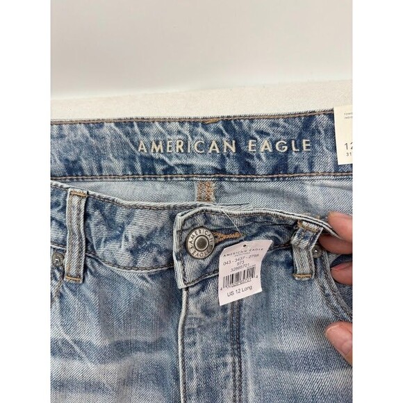 American Eagle Jeans Womens 12 Long Blue Hi Rise Tomgirl Light Wash Ripped Denim - Picture 6 of 9